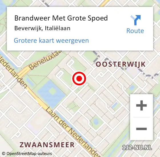 Locatie op kaart van de 112 melding: Brandweer Met Grote Spoed Naar Beverwijk, Italiëlaan op 26 augustus 2024 23:43