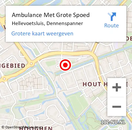 Locatie op kaart van de 112 melding: Ambulance Met Grote Spoed Naar Hellevoetsluis, Dennenspanner op 26 augustus 2024 23:46