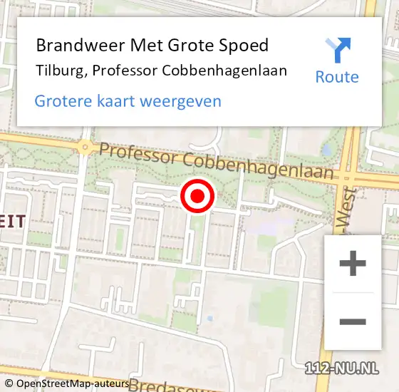 Locatie op kaart van de 112 melding: Brandweer Met Grote Spoed Naar Tilburg, Professor Cobbenhagenlaan op 27 augustus 2024 00:20