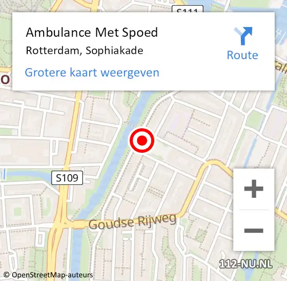 Locatie op kaart van de 112 melding: Ambulance Met Spoed Naar Rotterdam, Sophiakade op 27 augustus 2024 00:32