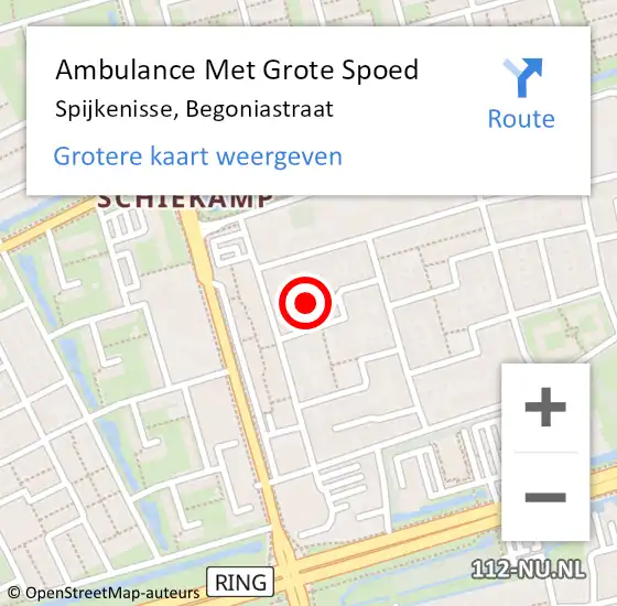 Locatie op kaart van de 112 melding: Ambulance Met Grote Spoed Naar Spijkenisse, Begoniastraat op 27 augustus 2024 00:35