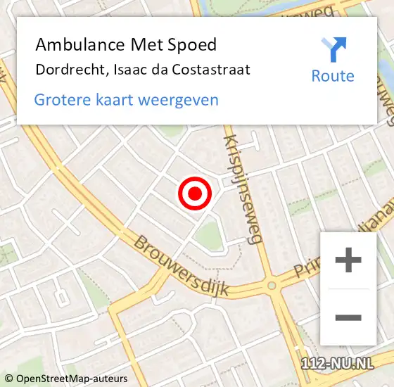 Locatie op kaart van de 112 melding: Ambulance Met Spoed Naar Dordrecht, Isaac da Costastraat op 27 augustus 2024 00:48