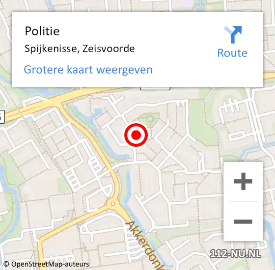 Locatie op kaart van de 112 melding: Politie Spijkenisse, Zeisvoorde op 27 augustus 2024 01:33