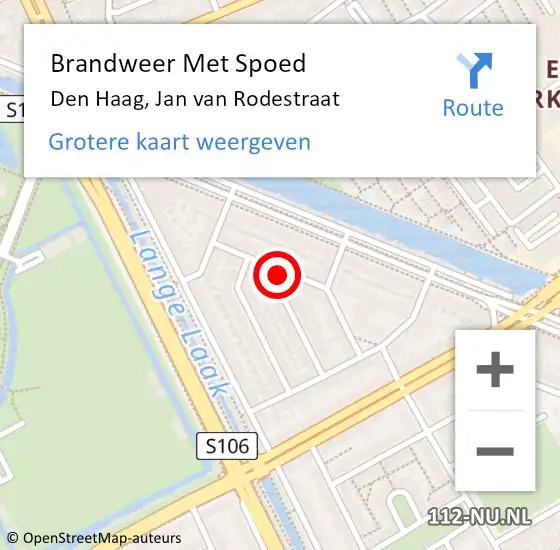 Locatie op kaart van de 112 melding: Brandweer Met Spoed Naar Den Haag, Jan van Rodestraat op 27 augustus 2024 01:42