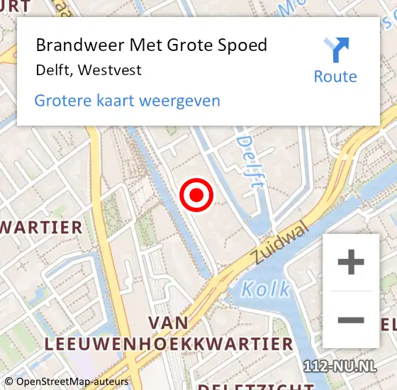 Locatie op kaart van de 112 melding: Brandweer Met Grote Spoed Naar Delft, Westvest op 27 augustus 2024 03:26