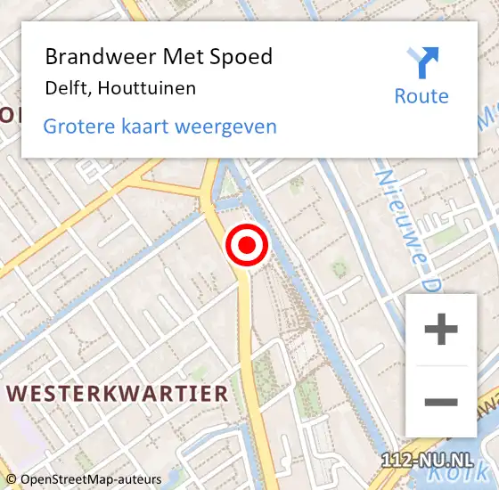 Locatie op kaart van de 112 melding: Brandweer Met Spoed Naar Delft, Houttuinen op 27 augustus 2024 04:35