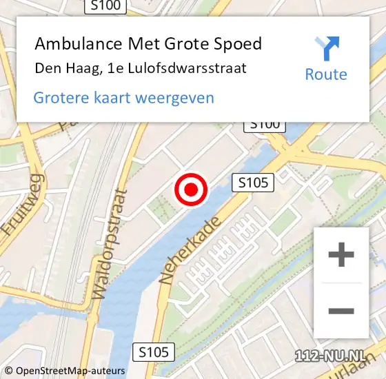 Locatie op kaart van de 112 melding: Ambulance Met Grote Spoed Naar Den Haag, 1e Lulofsdwarsstraat op 27 augustus 2024 05:20