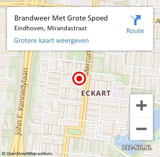 Locatie op kaart van de 112 melding: Brandweer Met Grote Spoed Naar Eindhoven, Mirandastraat op 27 augustus 2024 05:23