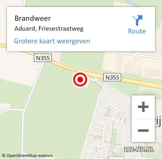 Locatie op kaart van de 112 melding: Brandweer Aduard, Friesestraatweg op 27 augustus 2024 05:39