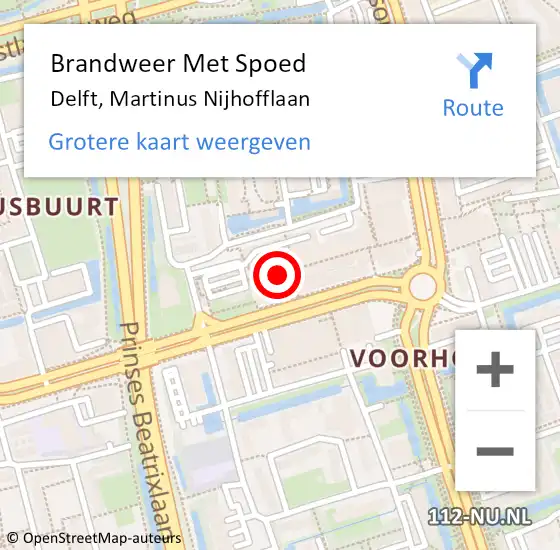 Locatie op kaart van de 112 melding: Brandweer Met Spoed Naar Delft, Martinus Nijhofflaan op 27 augustus 2024 06:42