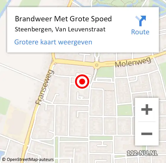 Locatie op kaart van de 112 melding: Brandweer Met Grote Spoed Naar Steenbergen, Van Leuvenstraat op 27 augustus 2024 07:16