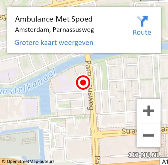 Locatie op kaart van de 112 melding: Ambulance Met Spoed Naar Amsterdam, Parnassusweg op 27 augustus 2024 07:44