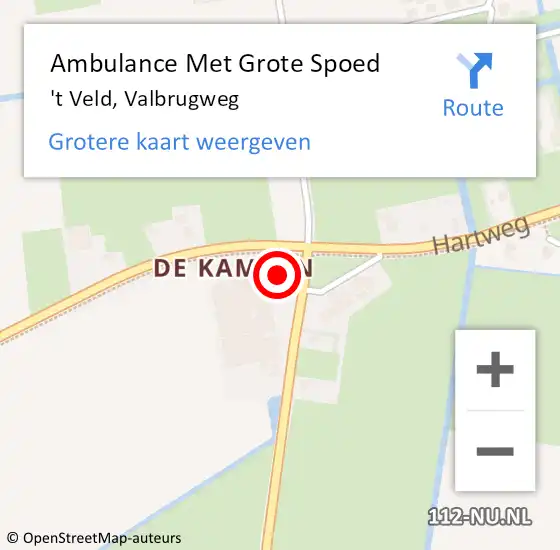 Locatie op kaart van de 112 melding: Ambulance Met Grote Spoed Naar 't Veld, Valbrugweg op 27 augustus 2024 08:13