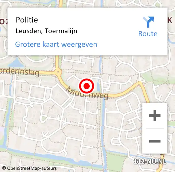 Locatie op kaart van de 112 melding: Politie Leusden, Toermalijn op 27 augustus 2024 08:50