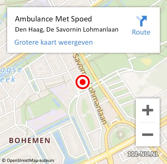 Locatie op kaart van de 112 melding: Ambulance Met Spoed Naar Den Haag, De Savornin Lohmanlaan op 27 augustus 2024 08:58