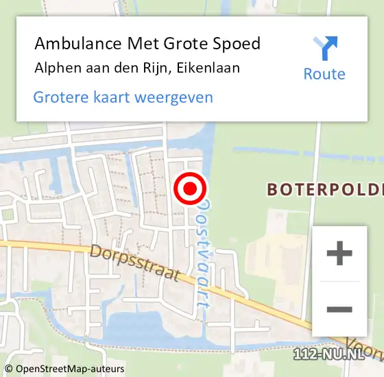 Locatie op kaart van de 112 melding: Ambulance Met Grote Spoed Naar Alphen aan den Rijn, Eikenlaan op 27 augustus 2024 08:59