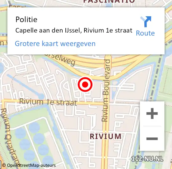 Locatie op kaart van de 112 melding: Politie Capelle aan den IJssel, Rivium 1e straat op 27 augustus 2024 09:16