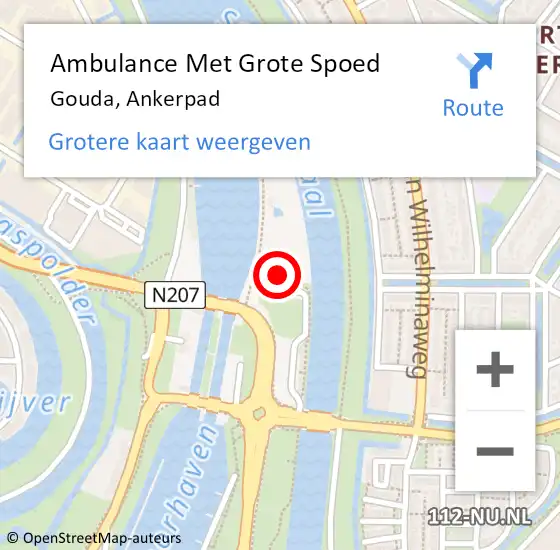 Locatie op kaart van de 112 melding: Ambulance Met Grote Spoed Naar Gouda, Ankerpad op 27 augustus 2024 09:21