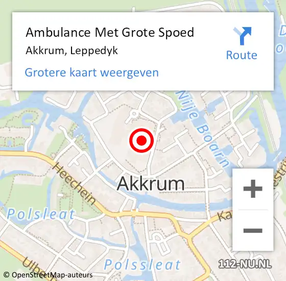 Locatie op kaart van de 112 melding: Ambulance Met Grote Spoed Naar Akkrum, Leppedyk op 27 augustus 2024 09:26