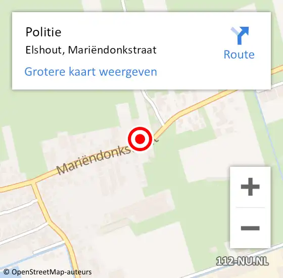 Locatie op kaart van de 112 melding: Politie Elshout, Mariëndonkstraat op 27 augustus 2024 09:27