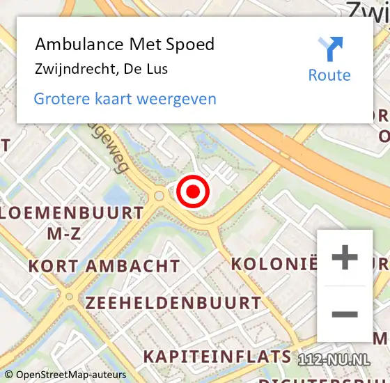 Locatie op kaart van de 112 melding: Ambulance Met Spoed Naar Zwijndrecht, De Lus op 27 augustus 2024 09:40