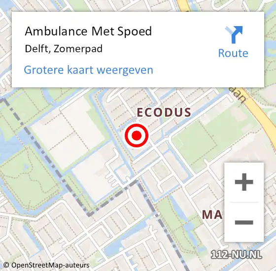 Locatie op kaart van de 112 melding: Ambulance Met Spoed Naar Delft, Zomerpad op 27 augustus 2024 10:08