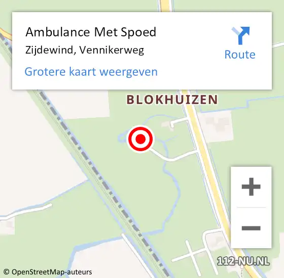 Locatie op kaart van de 112 melding: Ambulance Met Spoed Naar Zijdewind, Vennikerweg op 27 augustus 2024 10:10