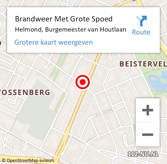 Locatie op kaart van de 112 melding: Brandweer Met Grote Spoed Naar Helmond, Burgemeester van Houtlaan op 27 augustus 2024 10:16