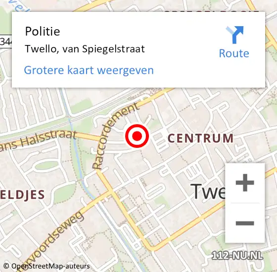 Locatie op kaart van de 112 melding: Politie Twello, van Spiegelstraat op 27 augustus 2024 10:29