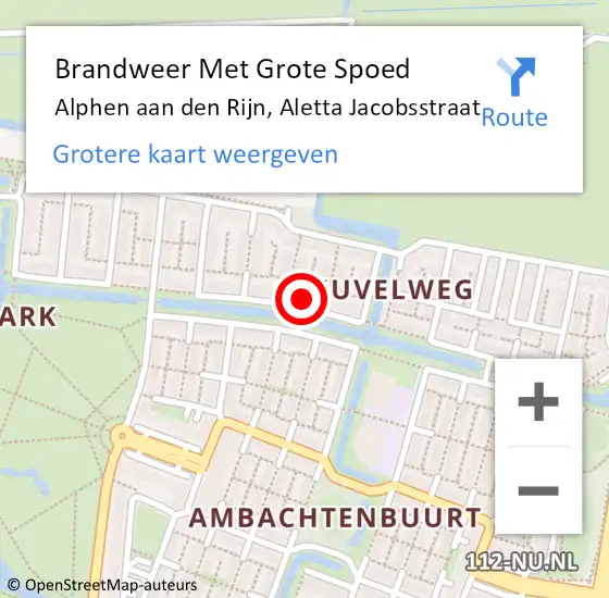 Locatie op kaart van de 112 melding: Brandweer Met Grote Spoed Naar Alphen aan den Rijn, Aletta Jacobsstraat op 27 augustus 2024 10:30