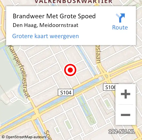 Locatie op kaart van de 112 melding: Brandweer Met Grote Spoed Naar Den Haag, Meidoornstraat op 27 augustus 2024 10:40