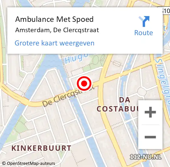 Locatie op kaart van de 112 melding: Ambulance Met Spoed Naar Amsterdam, De Clercqstraat op 27 augustus 2024 10:49