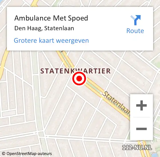 Locatie op kaart van de 112 melding: Ambulance Met Spoed Naar Den Haag, Statenlaan op 27 augustus 2024 11:08