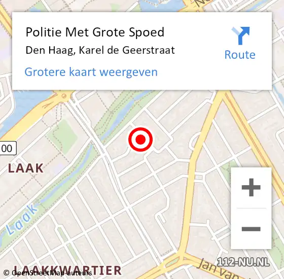 Locatie op kaart van de 112 melding: Politie Met Grote Spoed Naar Den Haag, Karel de Geerstraat op 27 augustus 2024 11:08