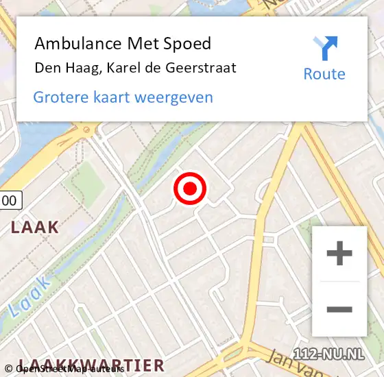 Locatie op kaart van de 112 melding: Ambulance Met Spoed Naar Den Haag, Karel de Geerstraat op 27 augustus 2024 11:08