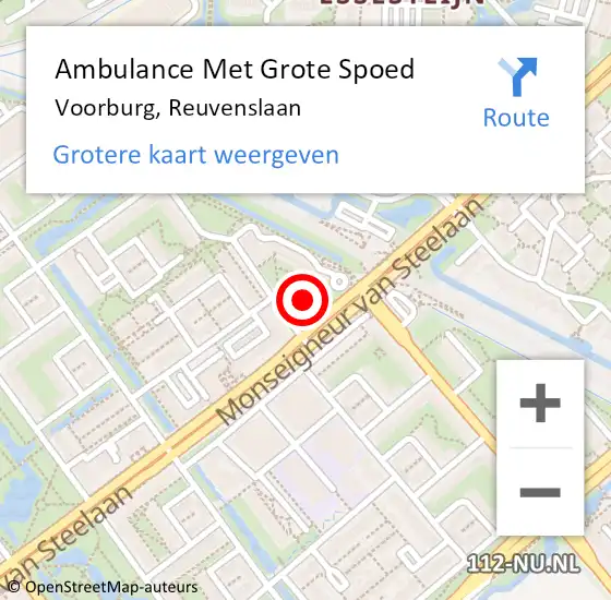 Locatie op kaart van de 112 melding: Ambulance Met Grote Spoed Naar Voorburg, Reuvenslaan op 27 augustus 2024 11:11