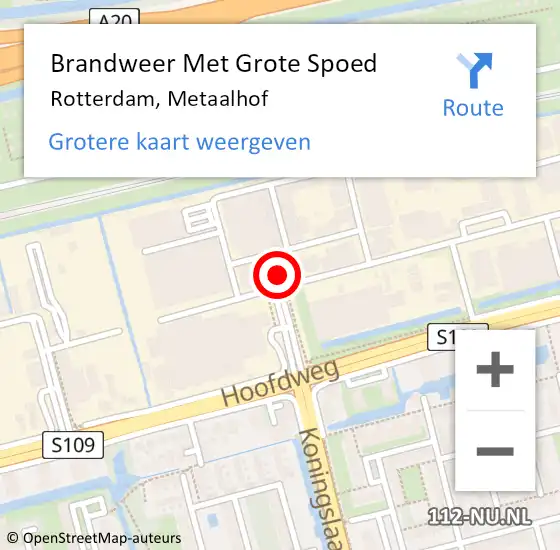 Locatie op kaart van de 112 melding: Brandweer Met Grote Spoed Naar Rotterdam, Metaalhof op 27 augustus 2024 11:12