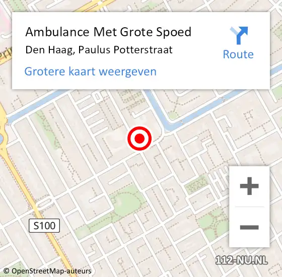 Locatie op kaart van de 112 melding: Ambulance Met Grote Spoed Naar Den Haag, Paulus Potterstraat op 27 augustus 2024 11:29