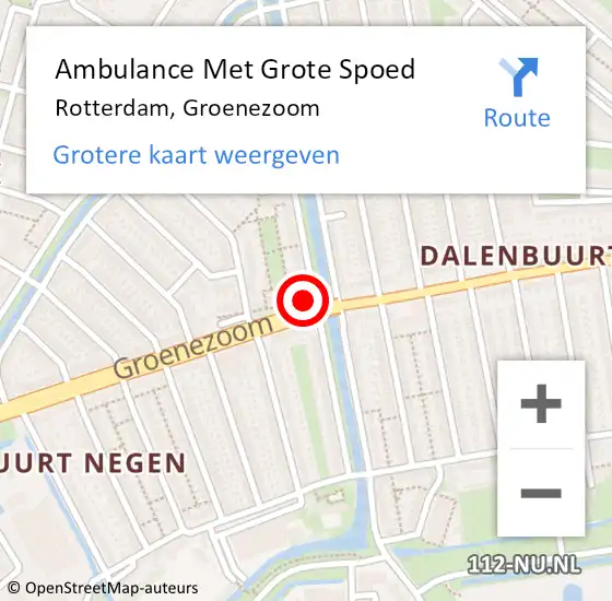 Locatie op kaart van de 112 melding: Ambulance Met Grote Spoed Naar Rotterdam, Groenezoom op 27 augustus 2024 11:32