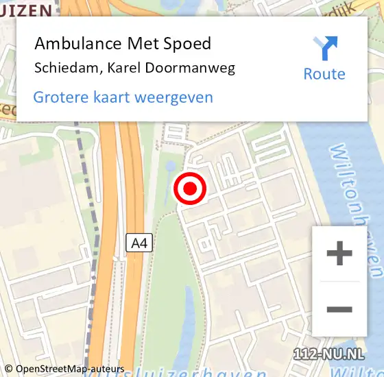 Locatie op kaart van de 112 melding: Ambulance Met Spoed Naar Schiedam, Karel Doormanweg op 27 augustus 2024 11:37