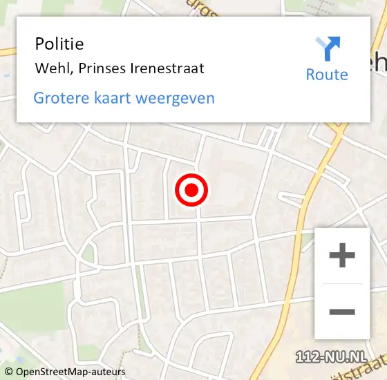 Locatie op kaart van de 112 melding: Politie Wehl, Prinses Irenestraat op 27 augustus 2024 11:59