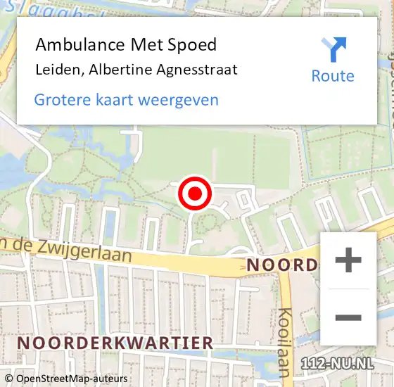 Locatie op kaart van de 112 melding: Ambulance Met Spoed Naar Leiden, Albertine Agnesstraat op 27 augustus 2024 12:18