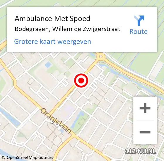 Locatie op kaart van de 112 melding: Ambulance Met Spoed Naar Bodegraven, Willem de Zwijgerstraat op 27 augustus 2024 12:34