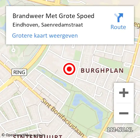 Locatie op kaart van de 112 melding: Brandweer Met Grote Spoed Naar Eindhoven, Saenredamstraat op 27 augustus 2024 12:48