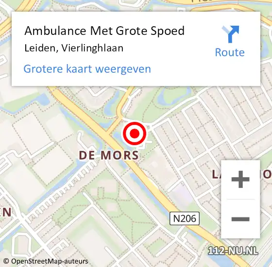 Locatie op kaart van de 112 melding: Ambulance Met Grote Spoed Naar Leiden, Vierlinghlaan op 27 augustus 2024 12:49