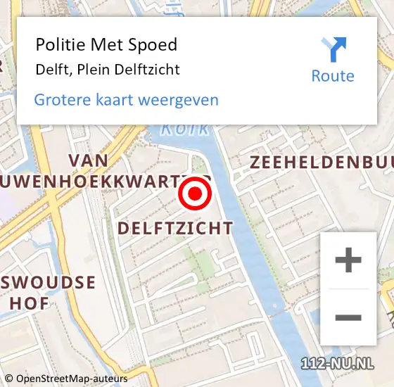 Locatie op kaart van de 112 melding: Politie Met Spoed Naar Delft, Plein Delftzicht op 27 augustus 2024 12:58