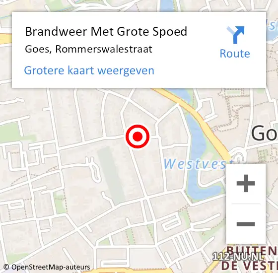 Locatie op kaart van de 112 melding: Brandweer Met Grote Spoed Naar Goes, Rommerswalestraat op 27 augustus 2024 13:04