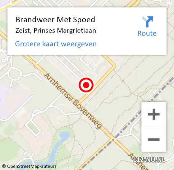 Locatie op kaart van de 112 melding: Brandweer Met Spoed Naar Zeist, Prinses Margrietlaan op 27 augustus 2024 13:09