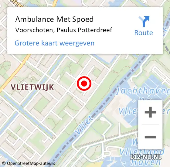 Locatie op kaart van de 112 melding: Ambulance Met Spoed Naar Voorschoten, Paulus Potterdreef op 27 augustus 2024 13:11