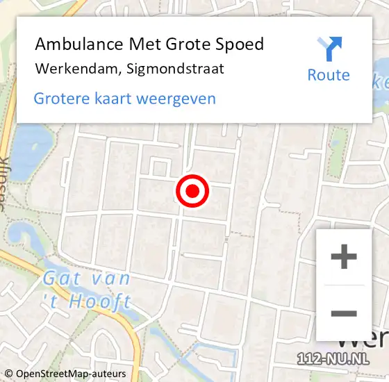 Locatie op kaart van de 112 melding: Ambulance Met Grote Spoed Naar Werkendam, Sigmondstraat op 27 augustus 2024 13:23